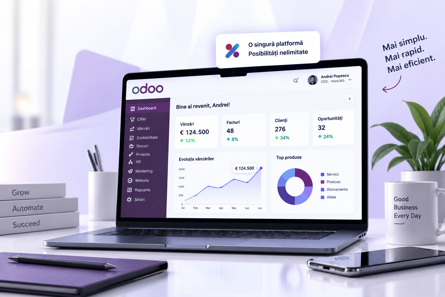 Work365 Odoo - platformă completă pentru managementul afacerii